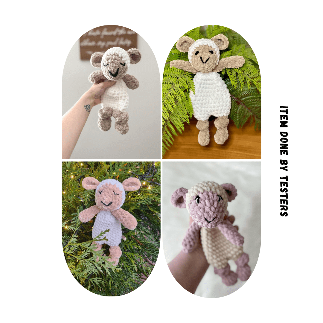 This crochet pattern, tested by other crocheters, combines a gentle lamb head with a knotted lovey base, offering a versatile and functional design for babies and toddlers.